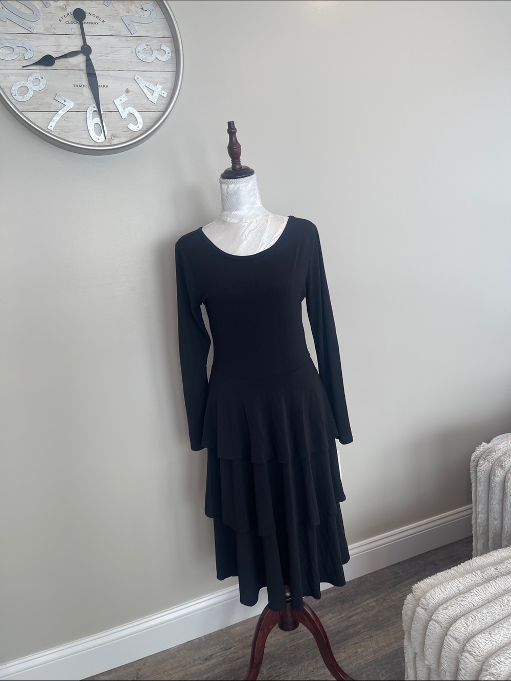 LuLaRoe Black Long-Sleeve Tiered Midi Dress